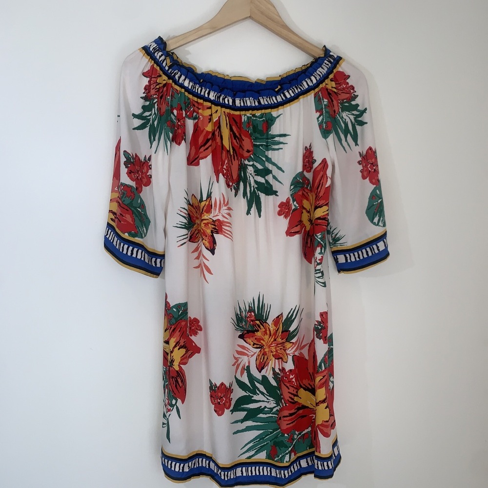 Flying Tomato Free Market Dress Womens‎ Size Small Tropical Print Contrast Trim